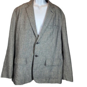 Tommy Bahama Linen Blazer Mens Size XL Black Off White Plaid